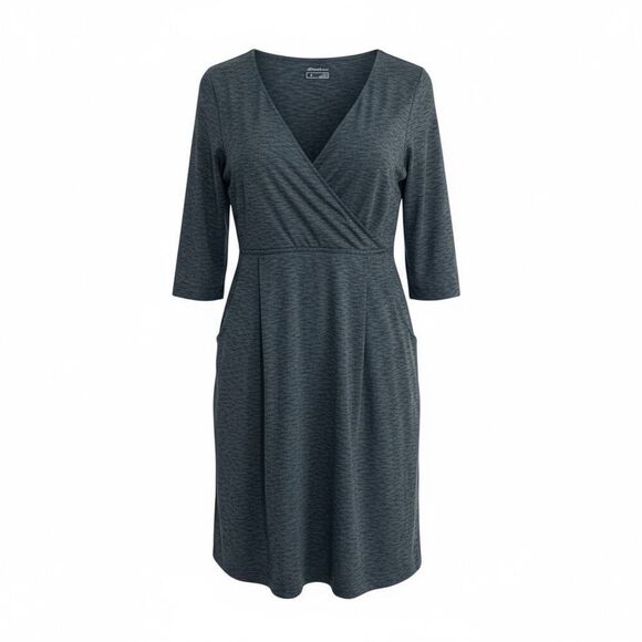 Eddie Bauer Heather 3/4 Sleeve Crossover Aster Pleated Mini Dress Gray Large - Picture 1 of 9